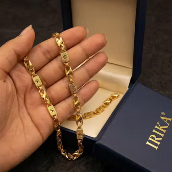 Generic Swastik Square Gold Plated Chain for Men – Stylish, Cultural & Everyday Wear